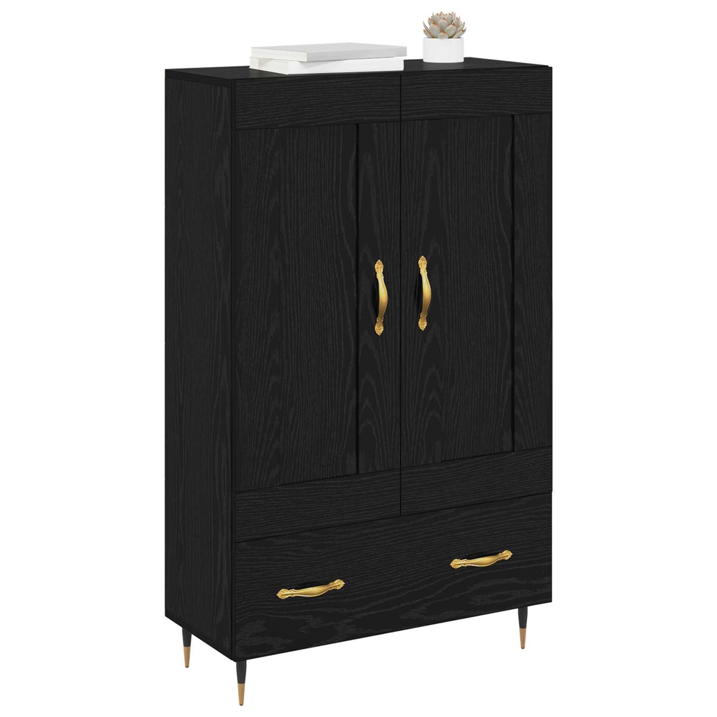 Highboard med skuffe Sort eg 69,5 x 31 x 115 cm Konstrueret træ