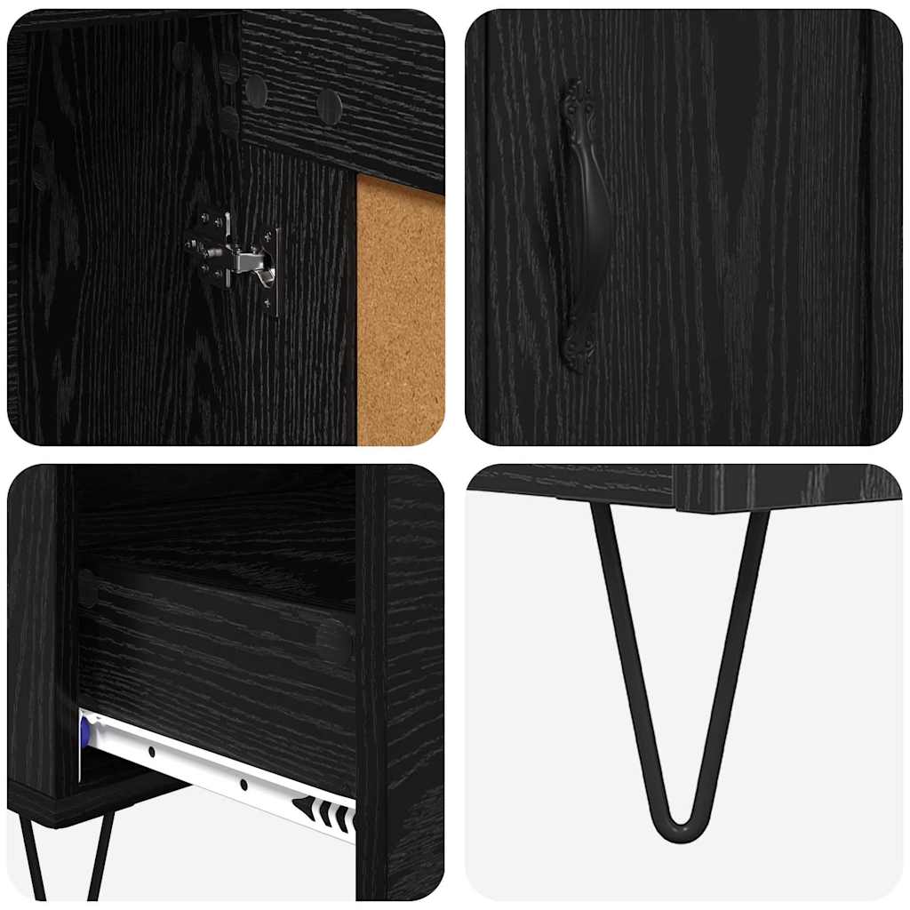 Highboard med skuffe Sort eg 69,5 x 31 x 115 cm Konstrueret træ