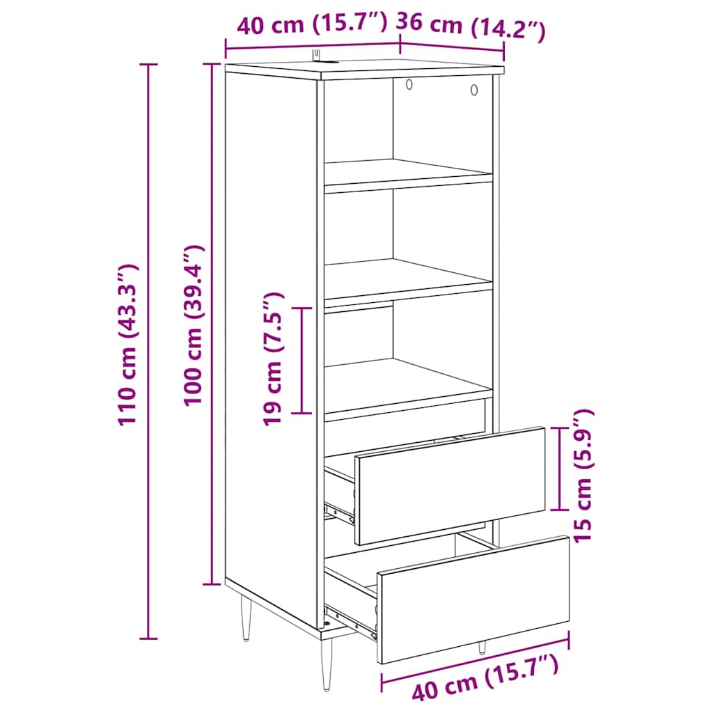 Highboard Artisan Egetræ 40 x 36 x 110 cm Konstrueret træ