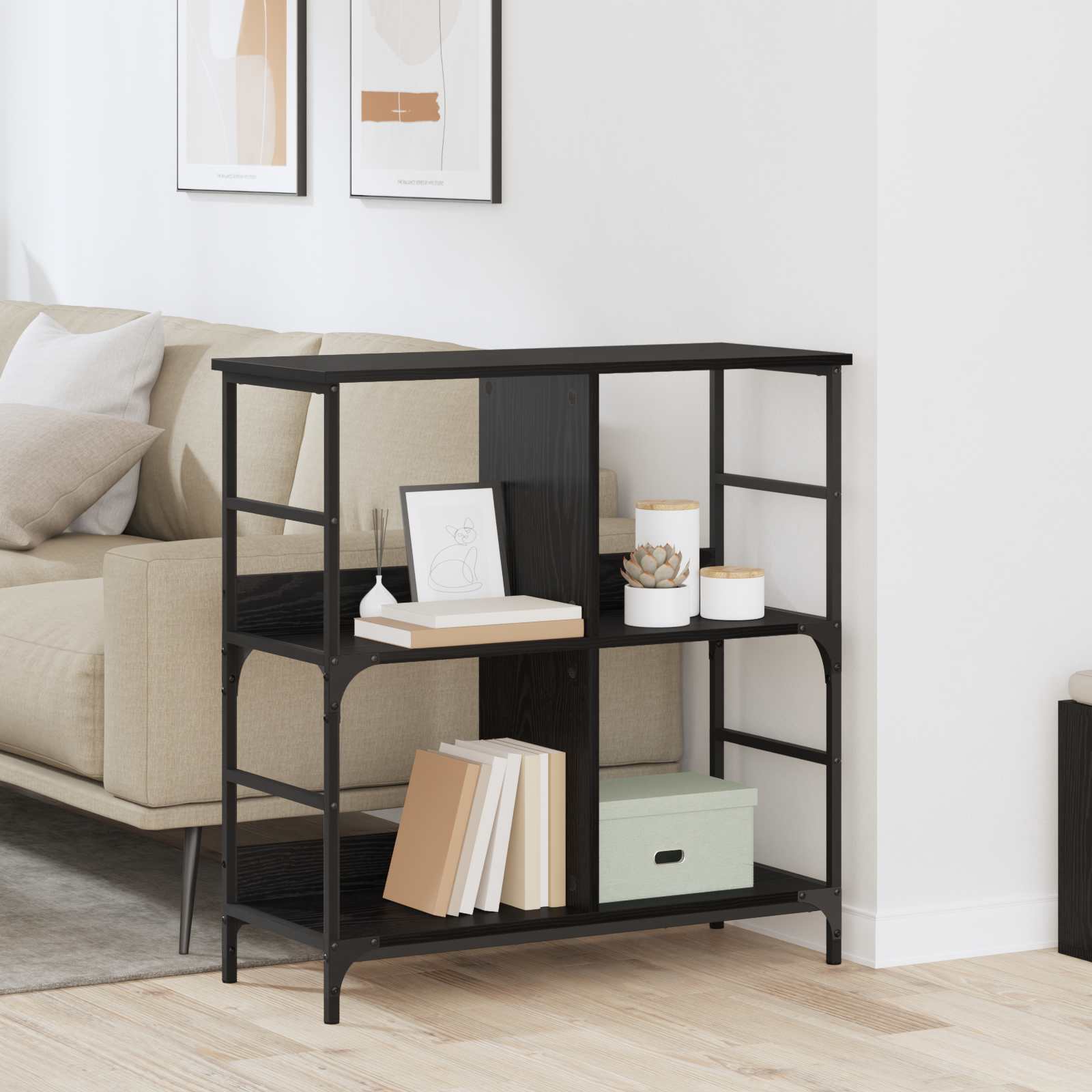 Bogreol Sort eg 78,5 x 33 x 82 cm Konstrueret træ billede