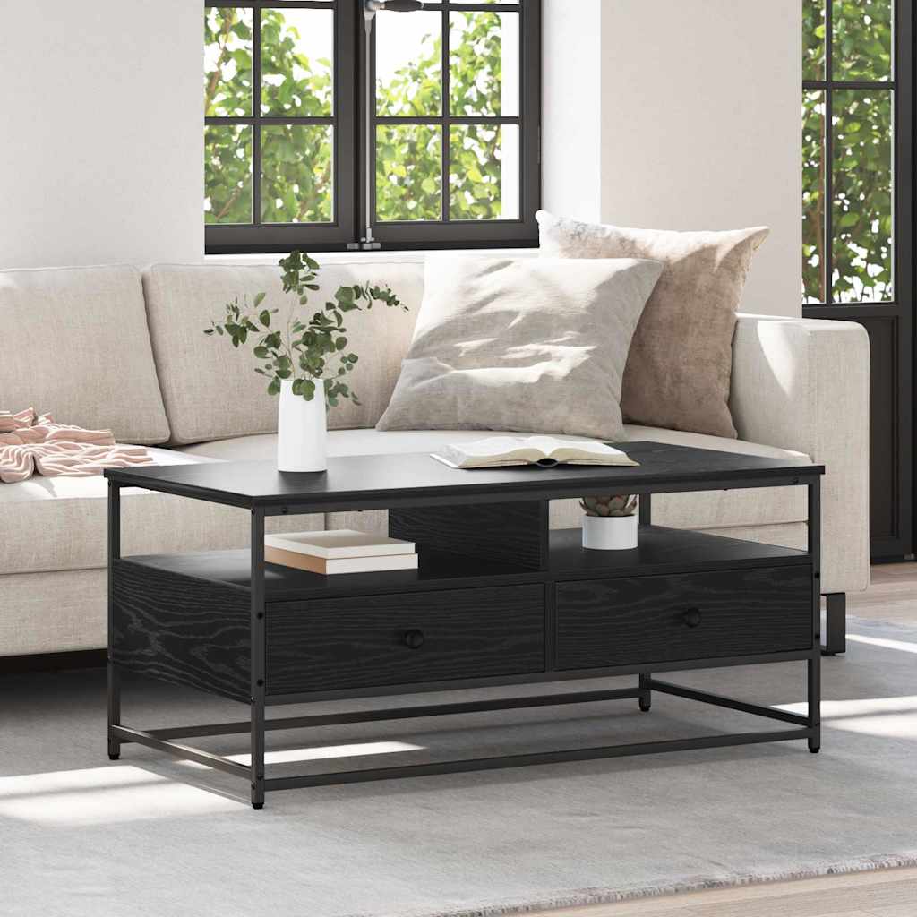 Sofabord med skuffe Sort eg 100 x 51 x 45 cm Konstrueret træ