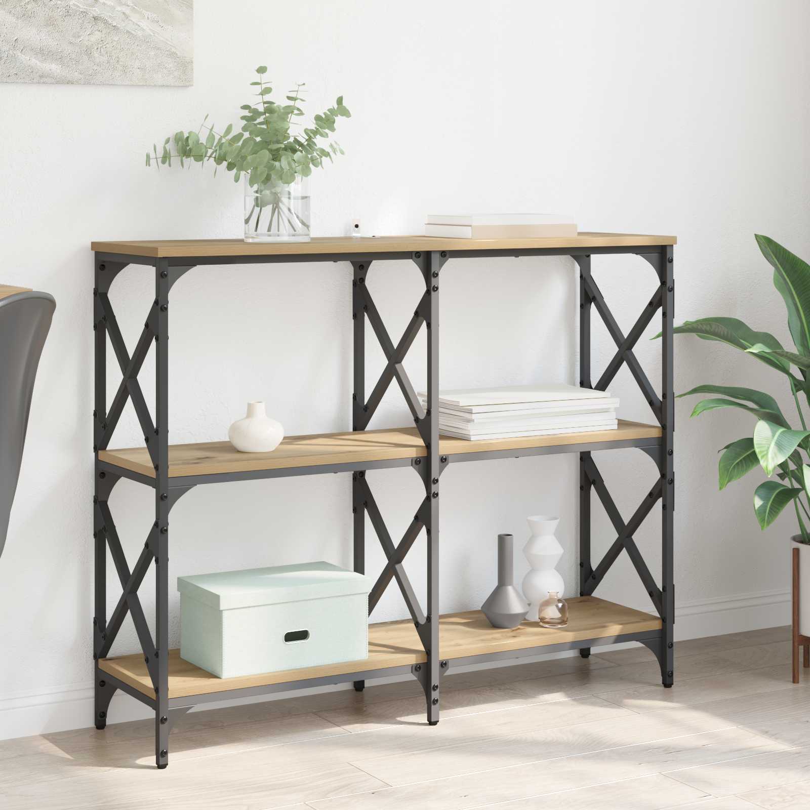 Konsolbord Artisan Egetræ 100 x 28 x 80,5 cm Konstrueret træ billede