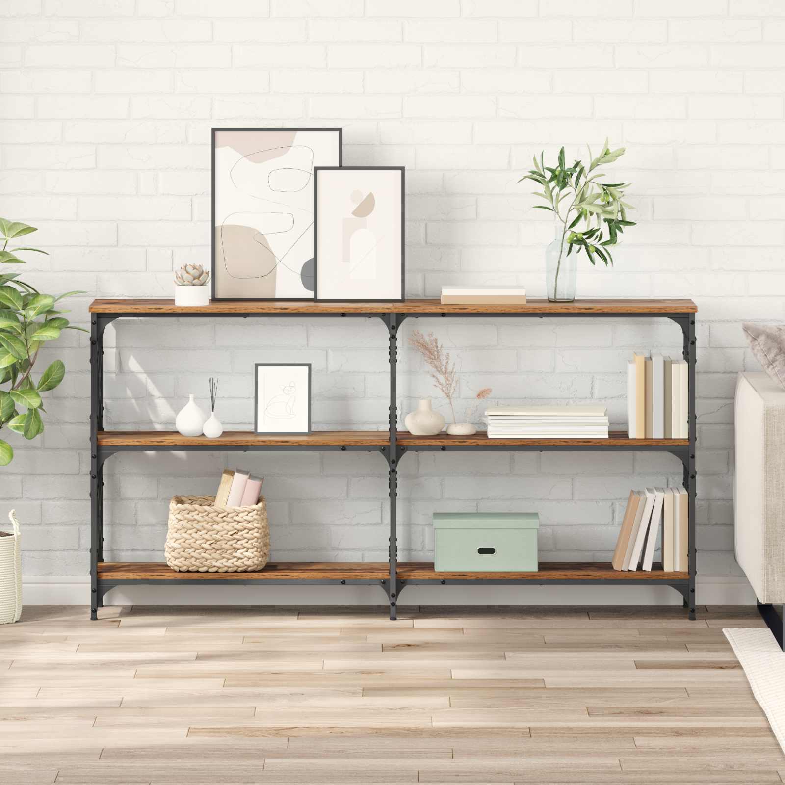 Konsolbord Gammelt træ 156 x 28 x 80,5 cm Konstrueret træ billede