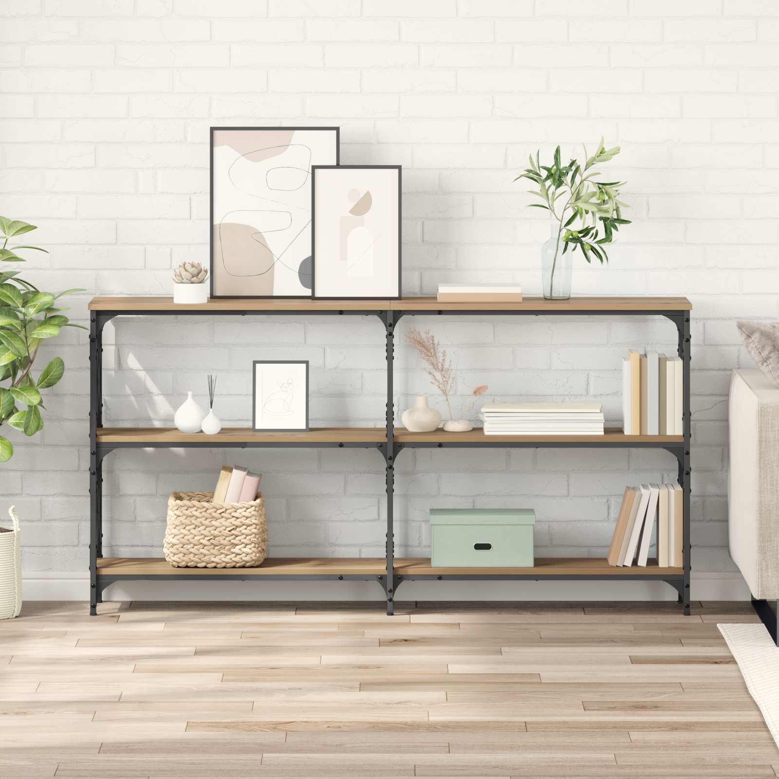 Konsolbord Artisan Egetræ 156 x 28 x 80,5 cm Konstrueret træ billede