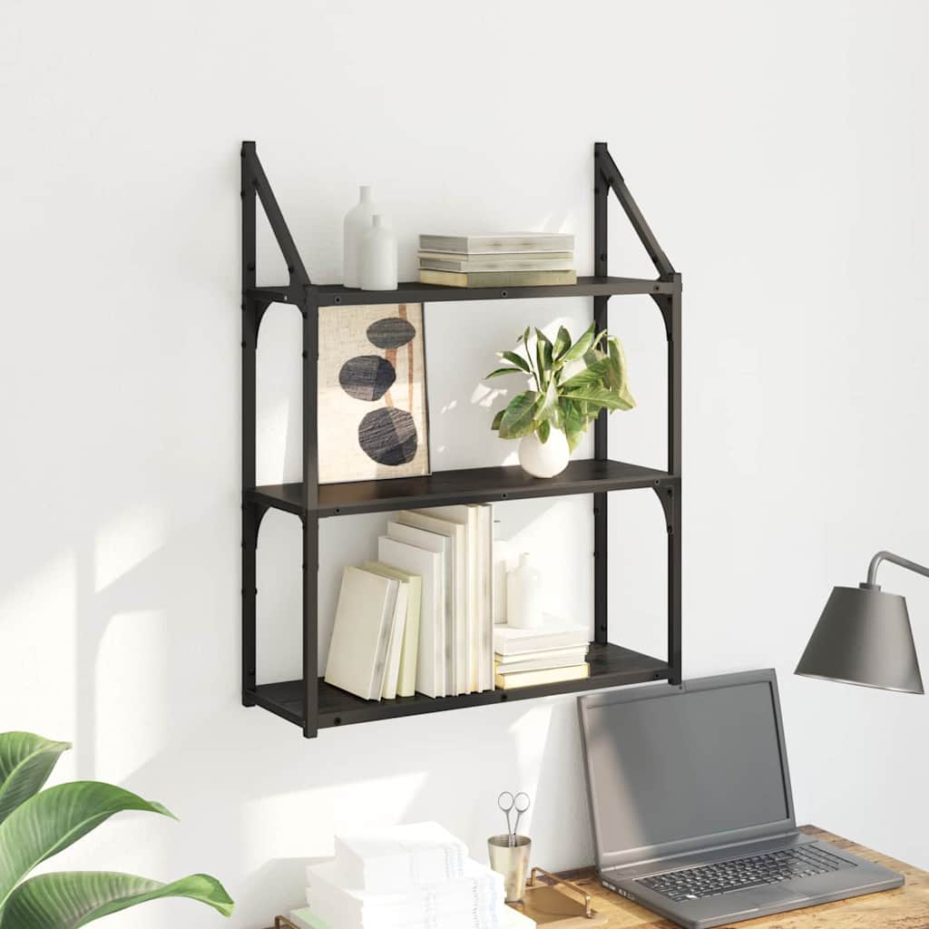 Væghylde Vægmonteret Sort eg 60 x 21 x 78,5 cm Konstrueret træ