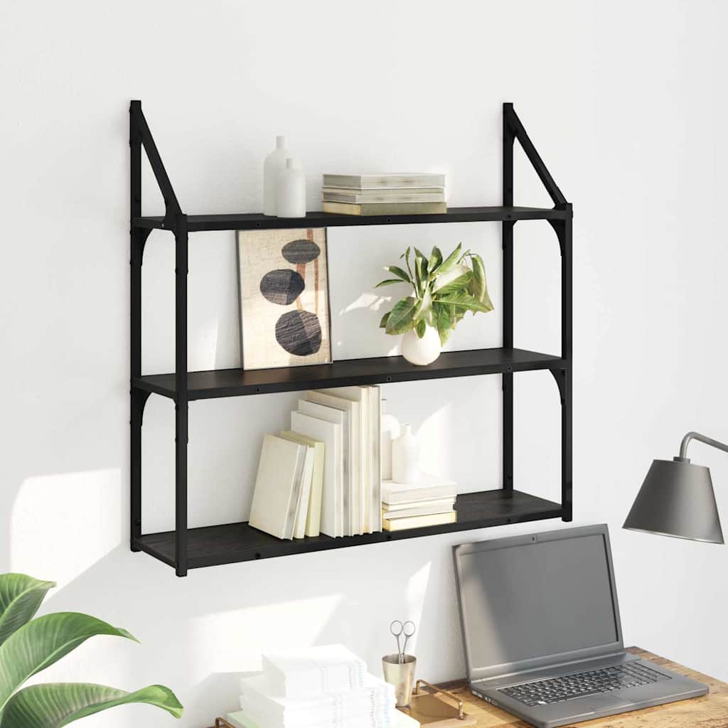 Væghylde Vægmonteret Sort eg 80 x 21 x 78,5 cm Konstrueret træ