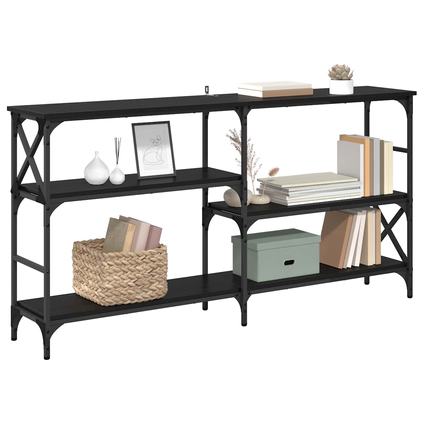 Konsolbord med hylde Sort eg 150 x 29 x 76,5 cm Konstrueret træ