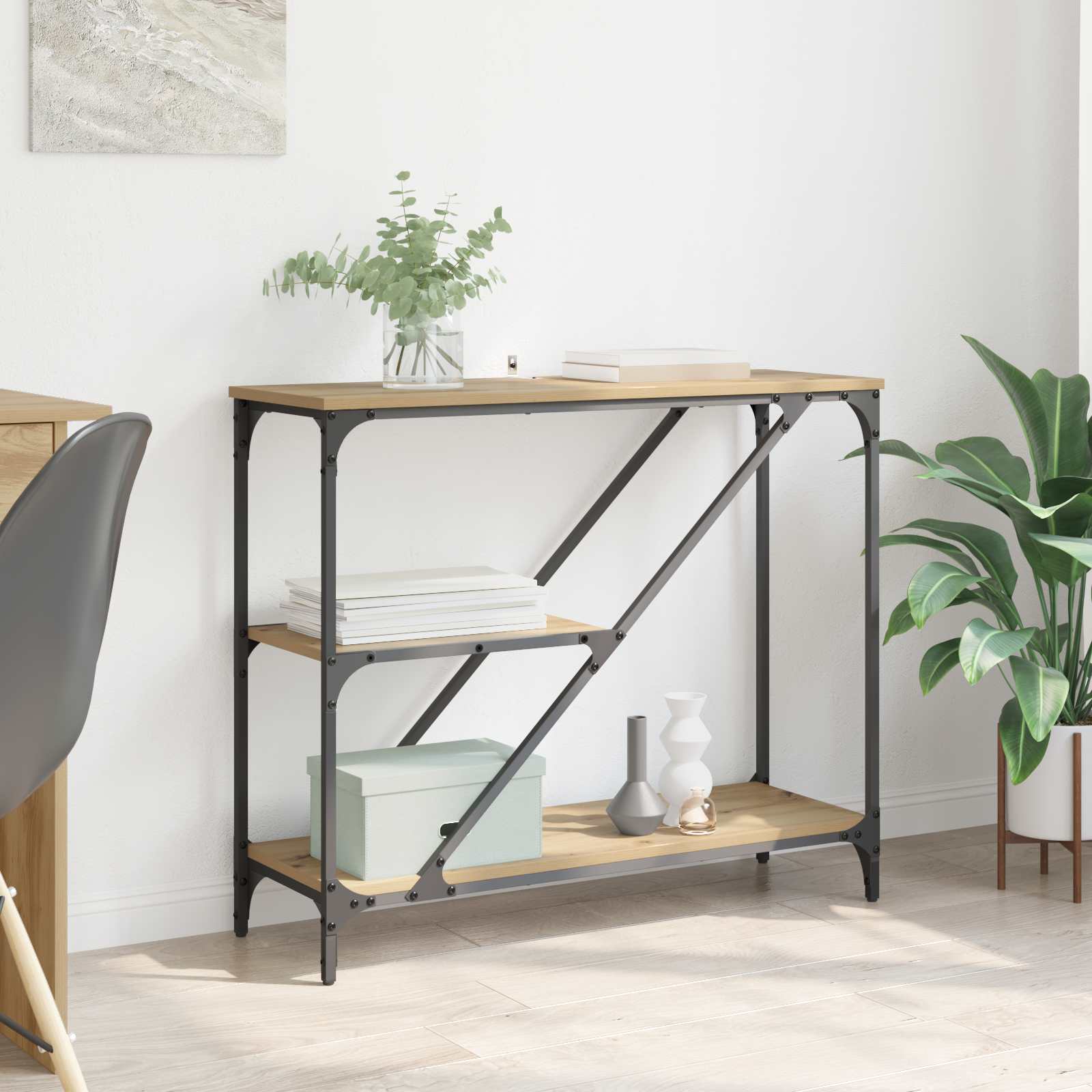 Konsolbord Artisan Egetræ 88,5 x 30 x 75 cm Konstrueret træ billede