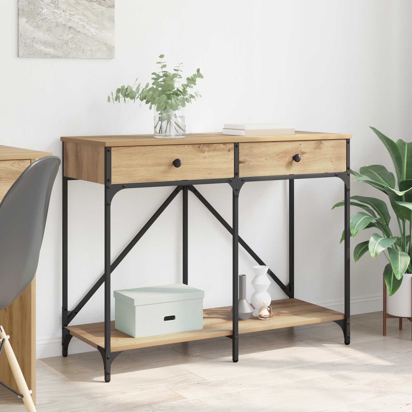 Konsolbord Artisan Egetræ 100 x 39 x 78,5 cm Konstrueret træ billede