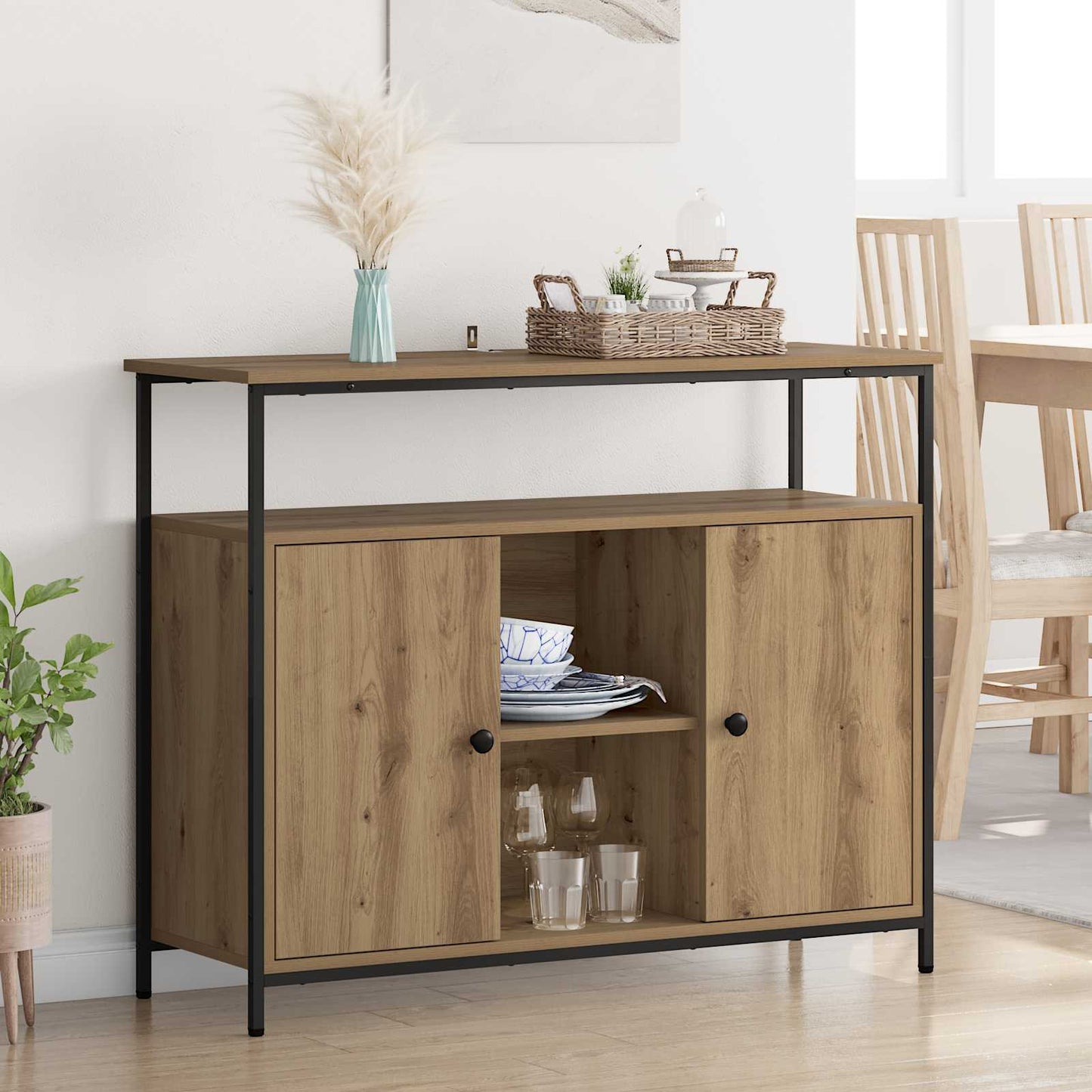 Sideboard Artisan Egetræ 100 x 35 x 80 cm Konstrueret træ