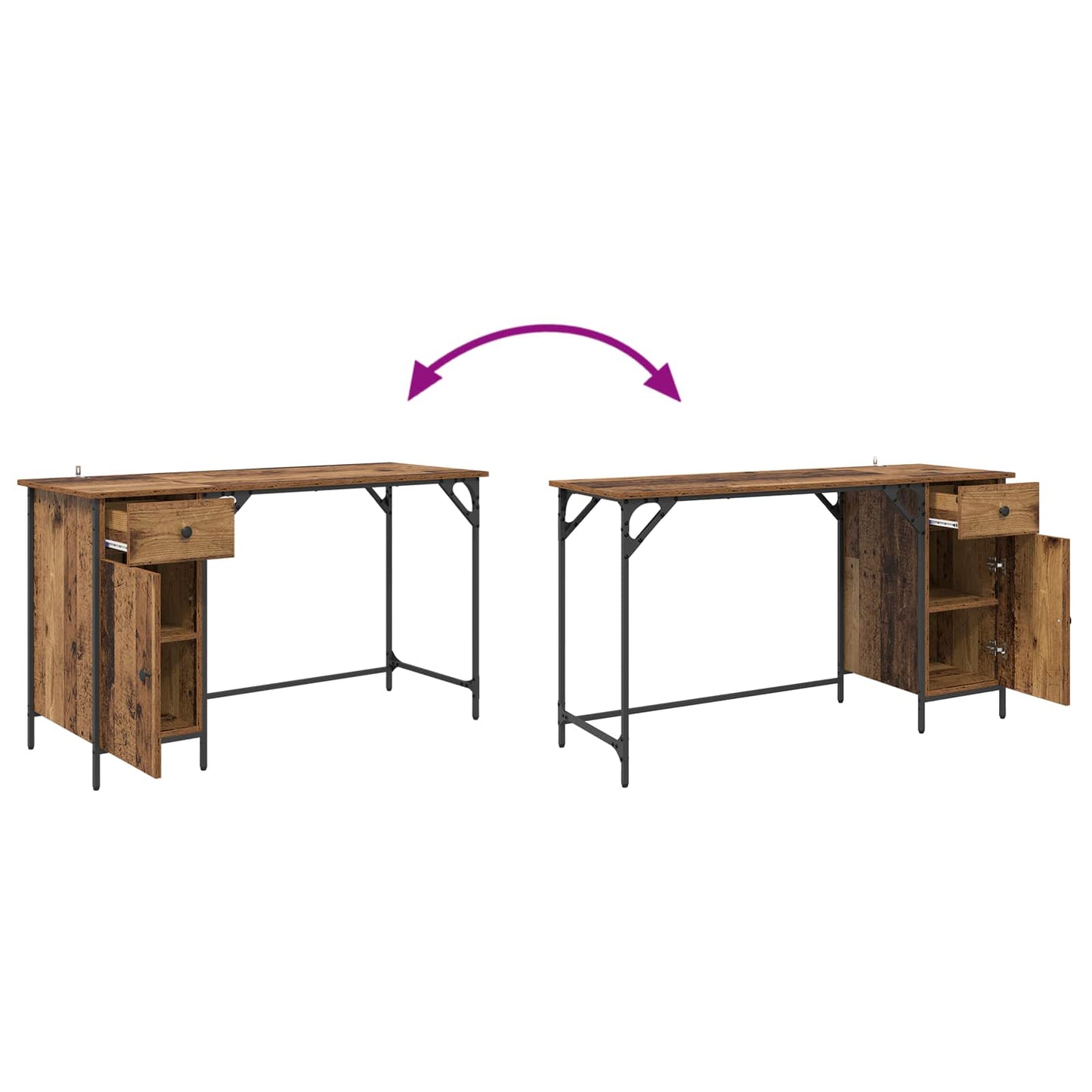 Computerbord Gammelt træ 131 x 48 x 75 cm Konstrueret træ