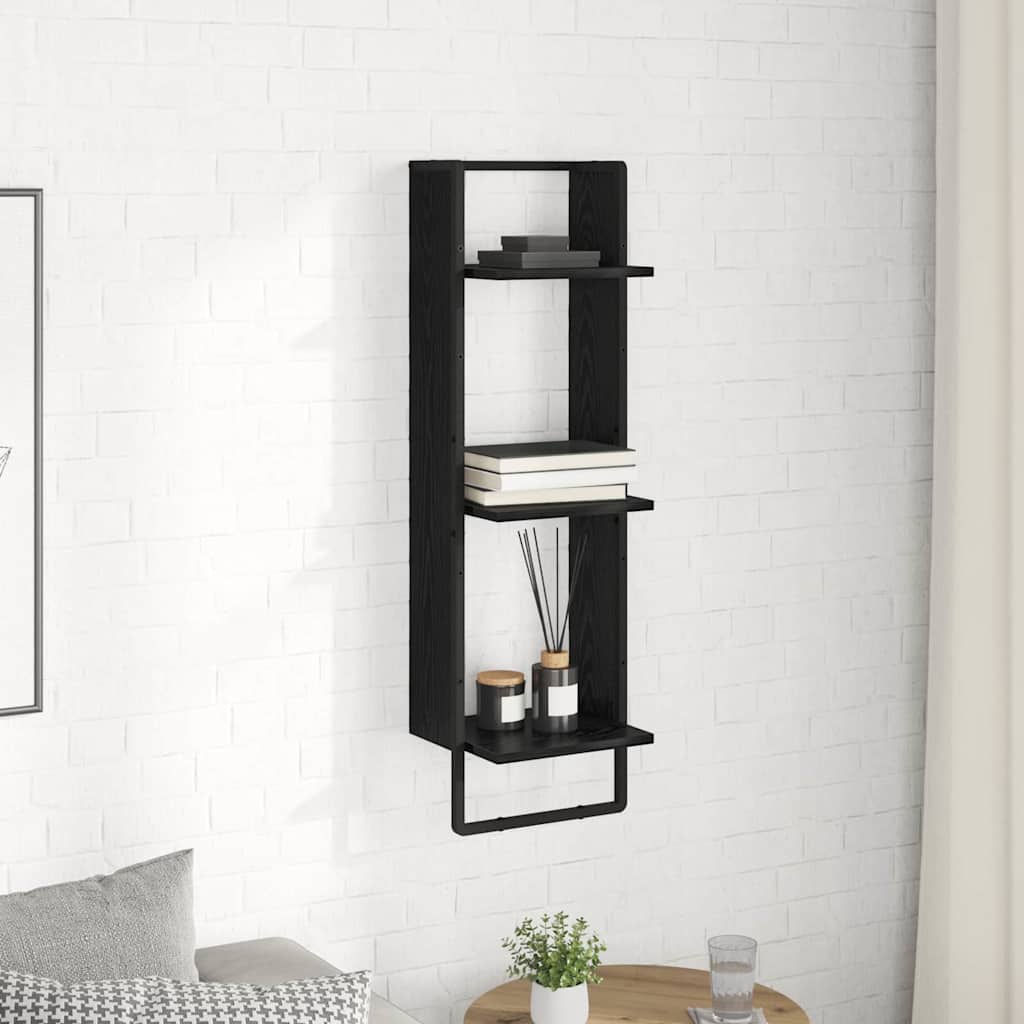 Væghylde Vægmonteret Sort eg 30 x 25 x 100 cm Konstrueret træ