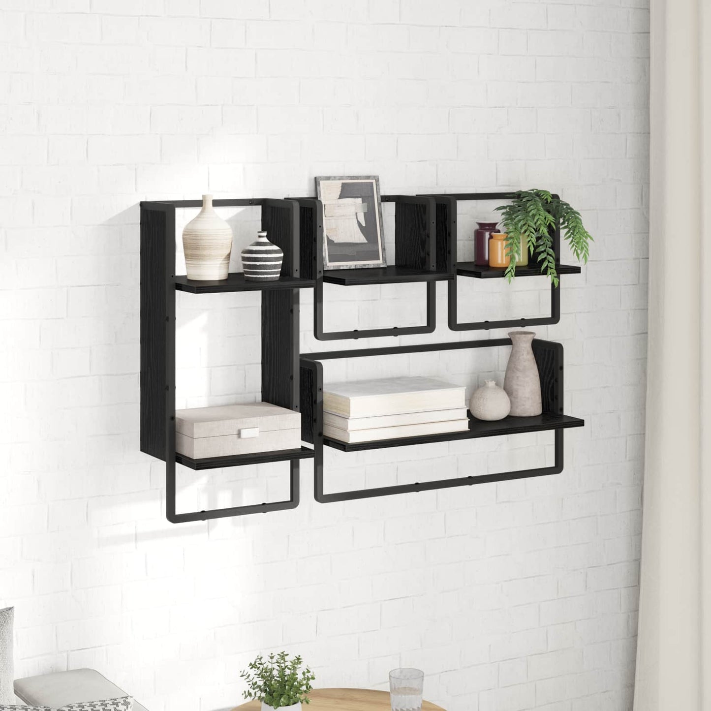 Væghyldesæt 4 pcs Sort eg 65 x 25 x 30 cm Konstrueret træ