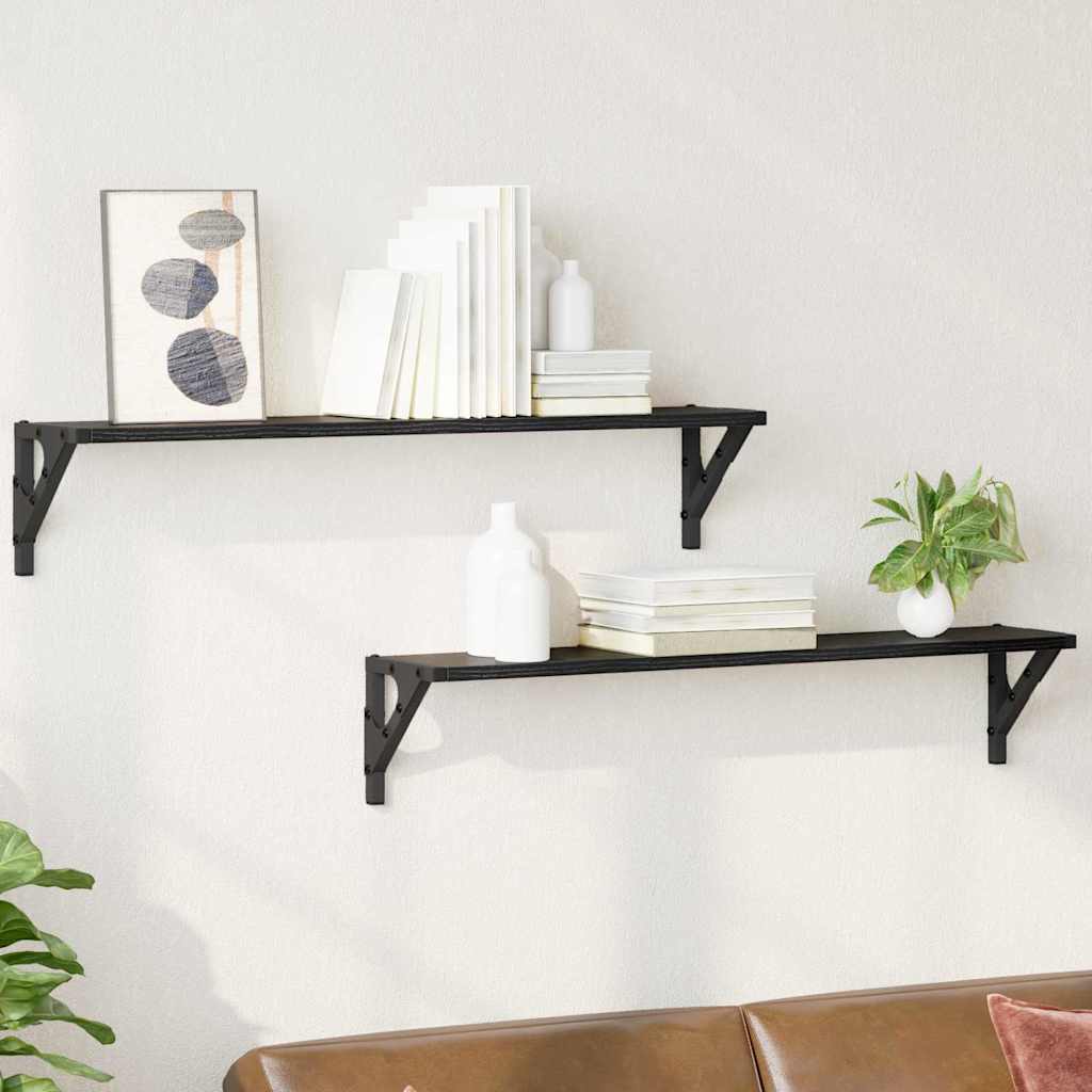 Væghylder 2 pcs Sort eg 80 x 15 x 15,5 cm Konstrueret træ