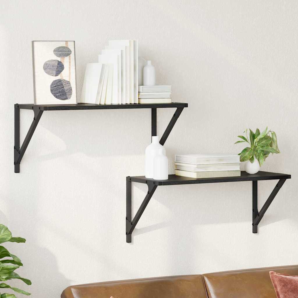 Væghylder 2 pcs Sort eg 60 x 25 x 25,5 cm Konstrueret træ