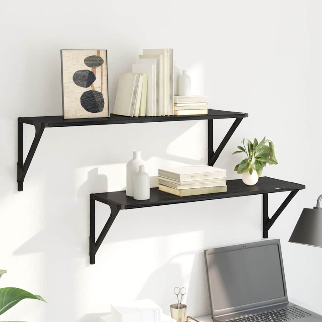 Væghylder 2 pcs Sort eg 80 x 25 x 25,5 cm Konstrueret træ