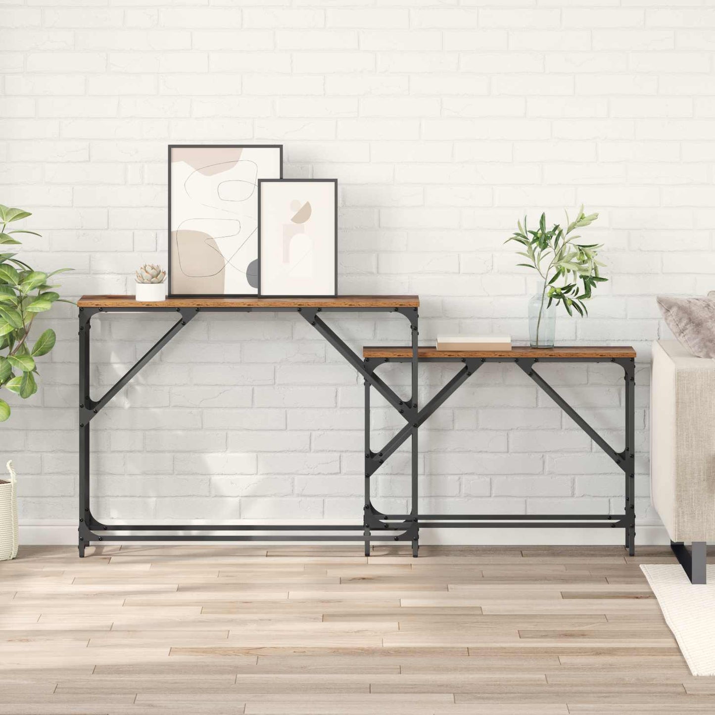 Konsolbord 2 stk. Gammelt træ 100 x 28 x 75 cm Konstrueret træ