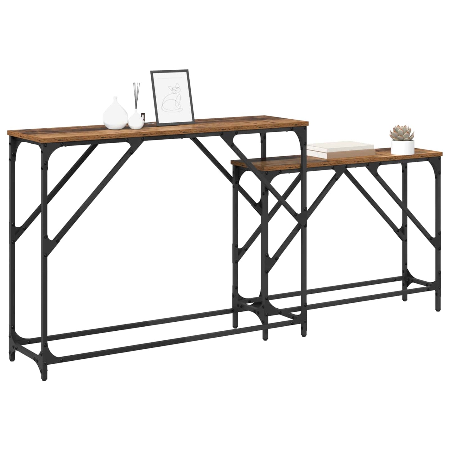 Konsolbord 2 pcs Gammelt træ 100 x 28 x 75 cm Konstrueret træ
