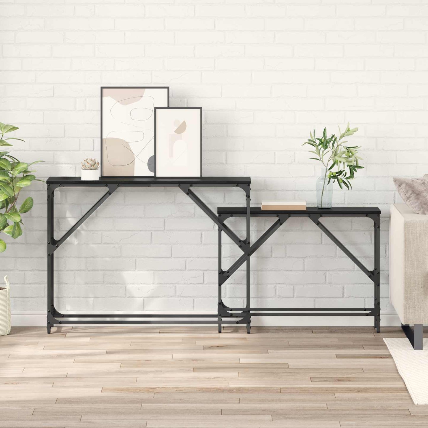 Konsolbord 2 pcs Sort eg 100 x 28 x 75 cm Konstrueret træ