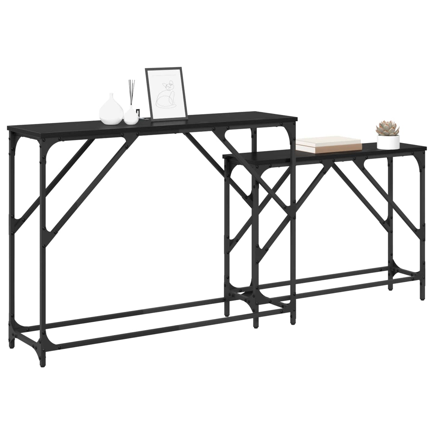 Konsolbord 2 stk. Sort eg 100 x 28 x 75 cm Konstrueret træ