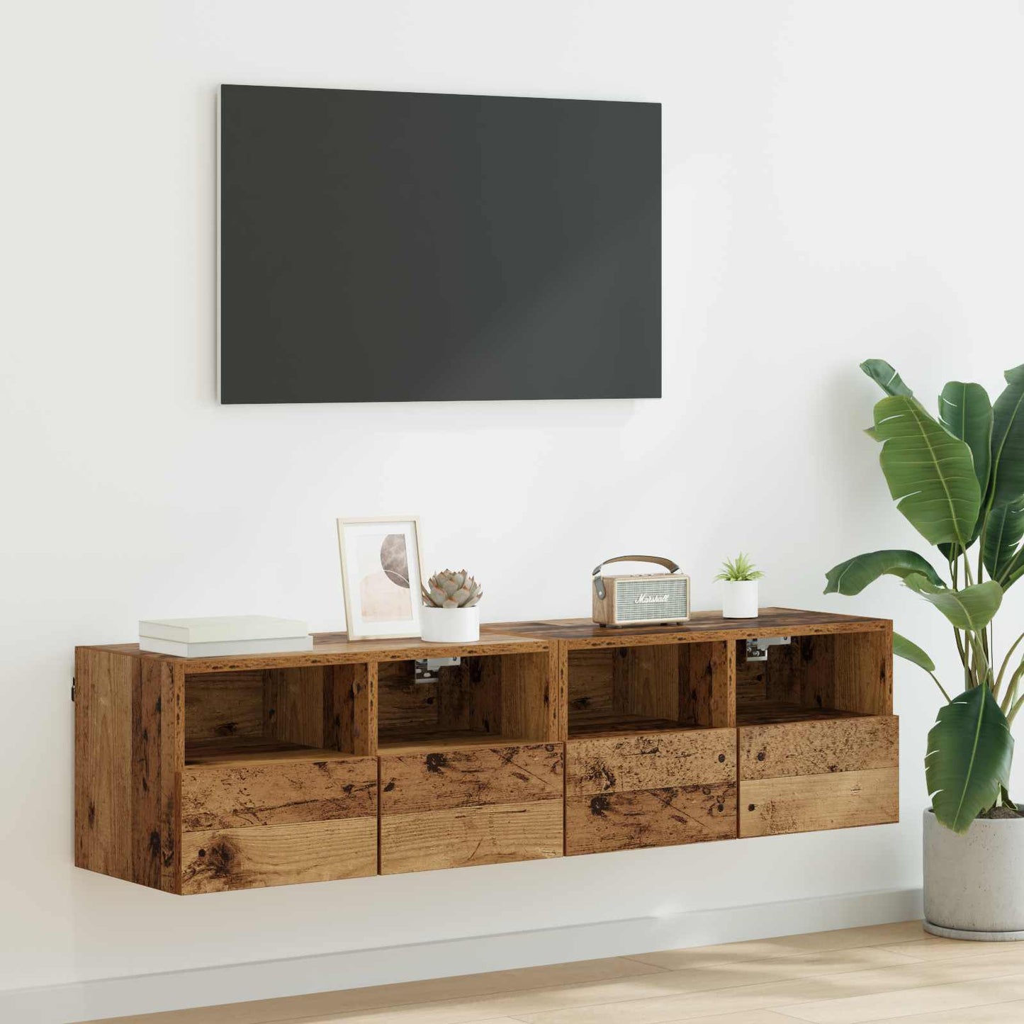 TV Væghylder 2 pcs Gammelt træ 60 x 30 x 30 cm Konstrueret træ