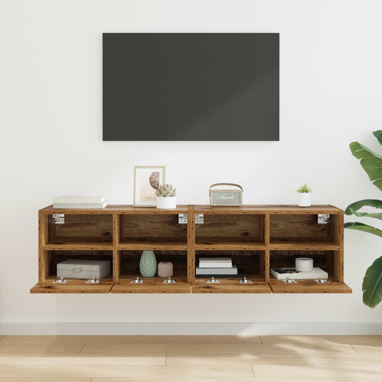 TV Væghylder 2 pcs Gammelt træ 60 x 30 x 30 cm Konstrueret træ