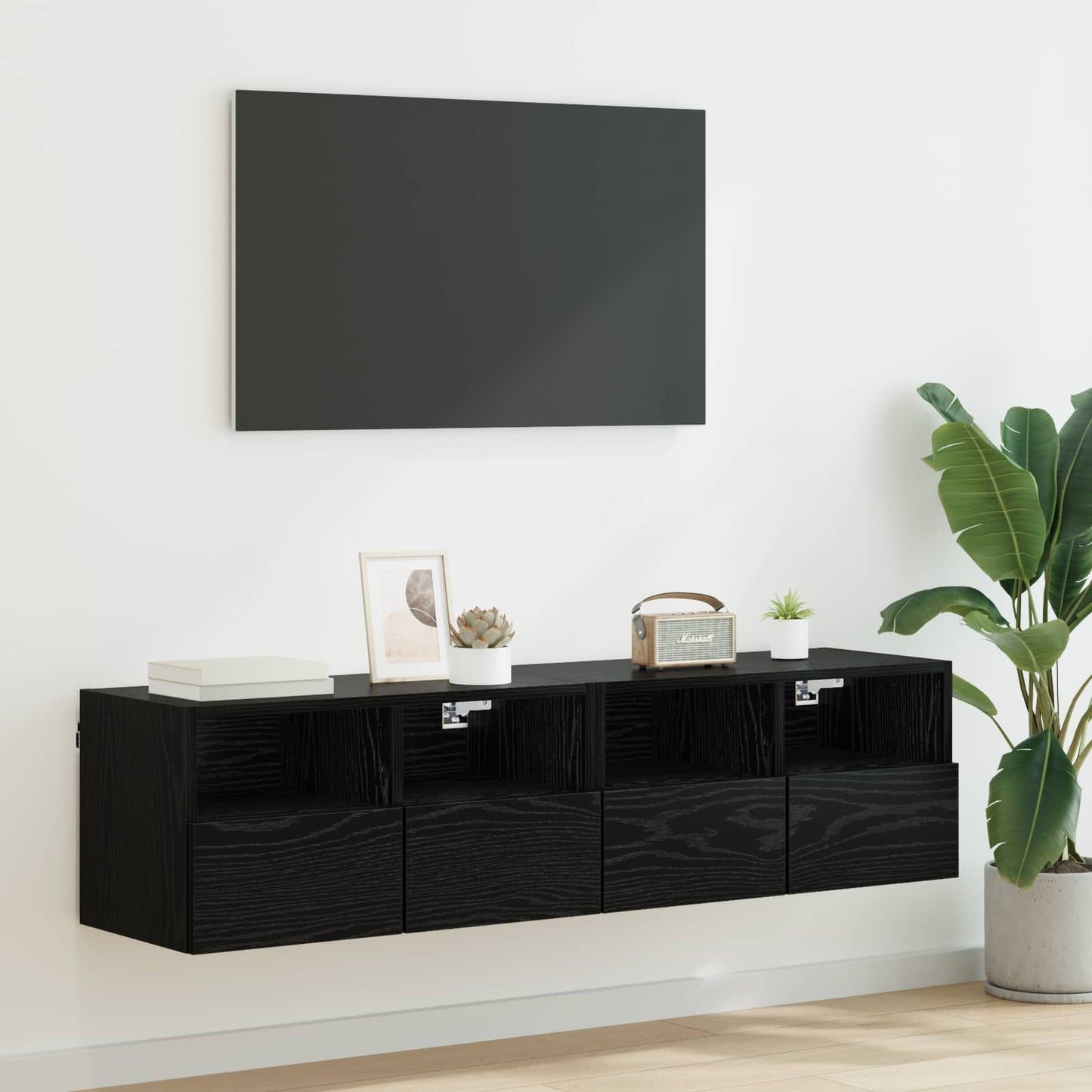TV Væghylder 2 pcs Sort eg 60 x 30 x 30 cm Konstrueret træ