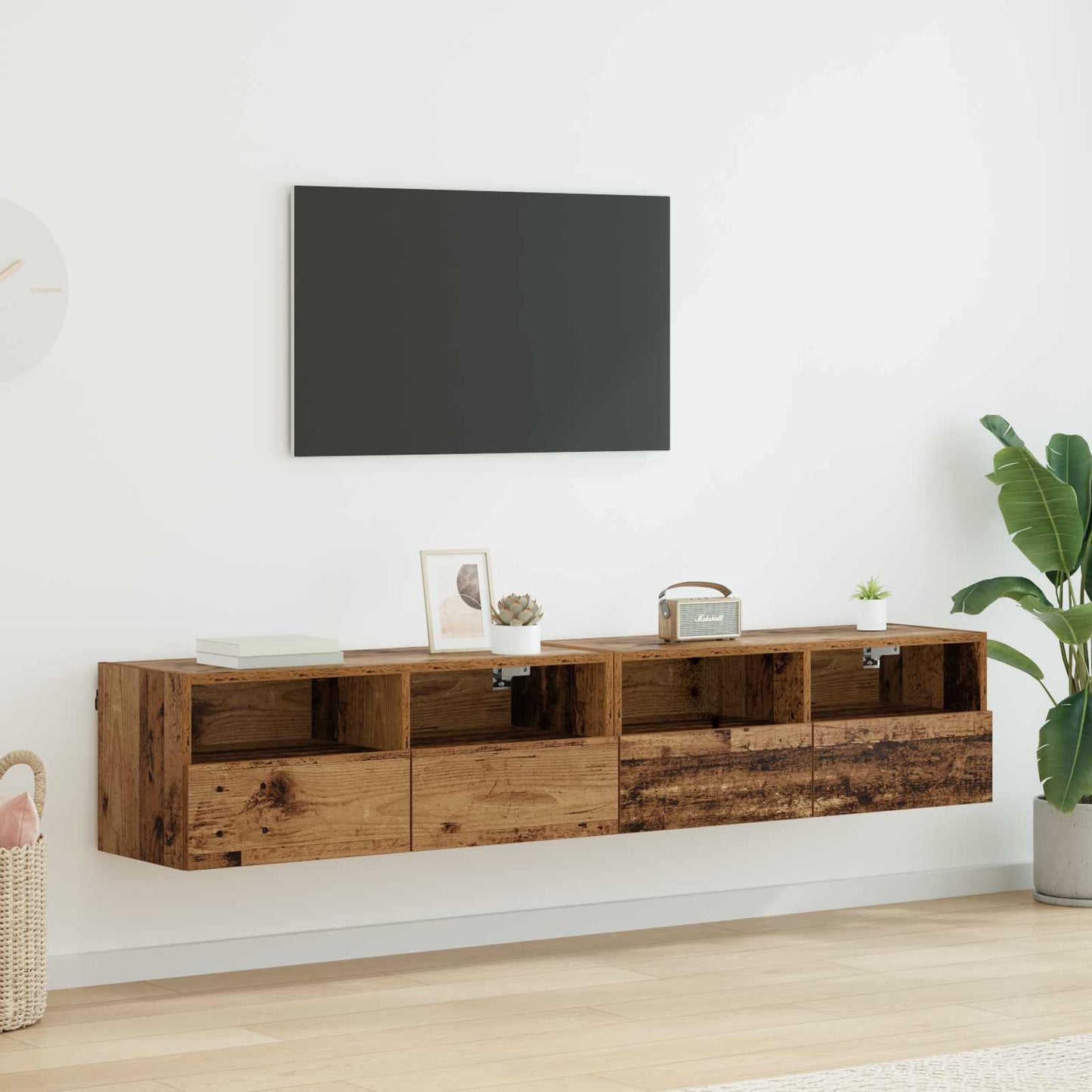 TV Væghylder 2 pcs Gammelt træ 80 x 30 x 30 cm Konstrueret træ