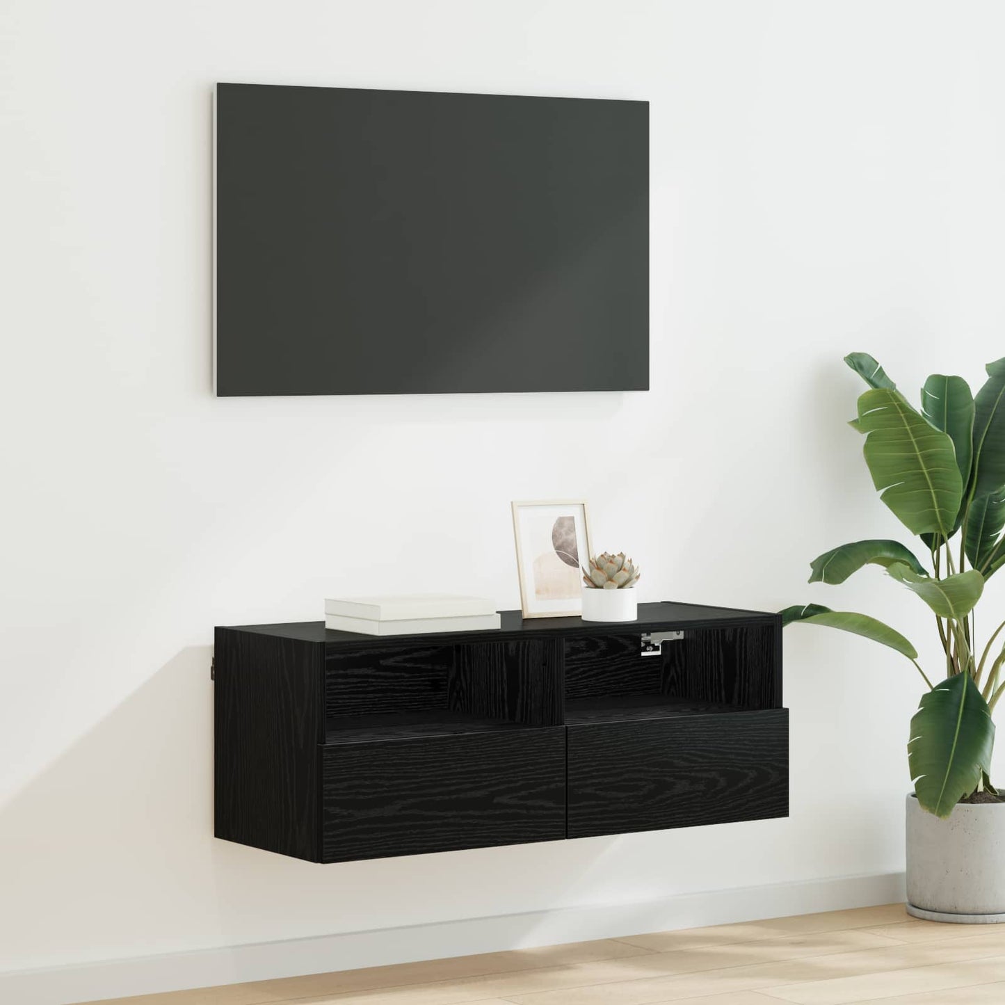 TV vægskab 80 x 30 x 30 cm Sort eg Konstrueret træ