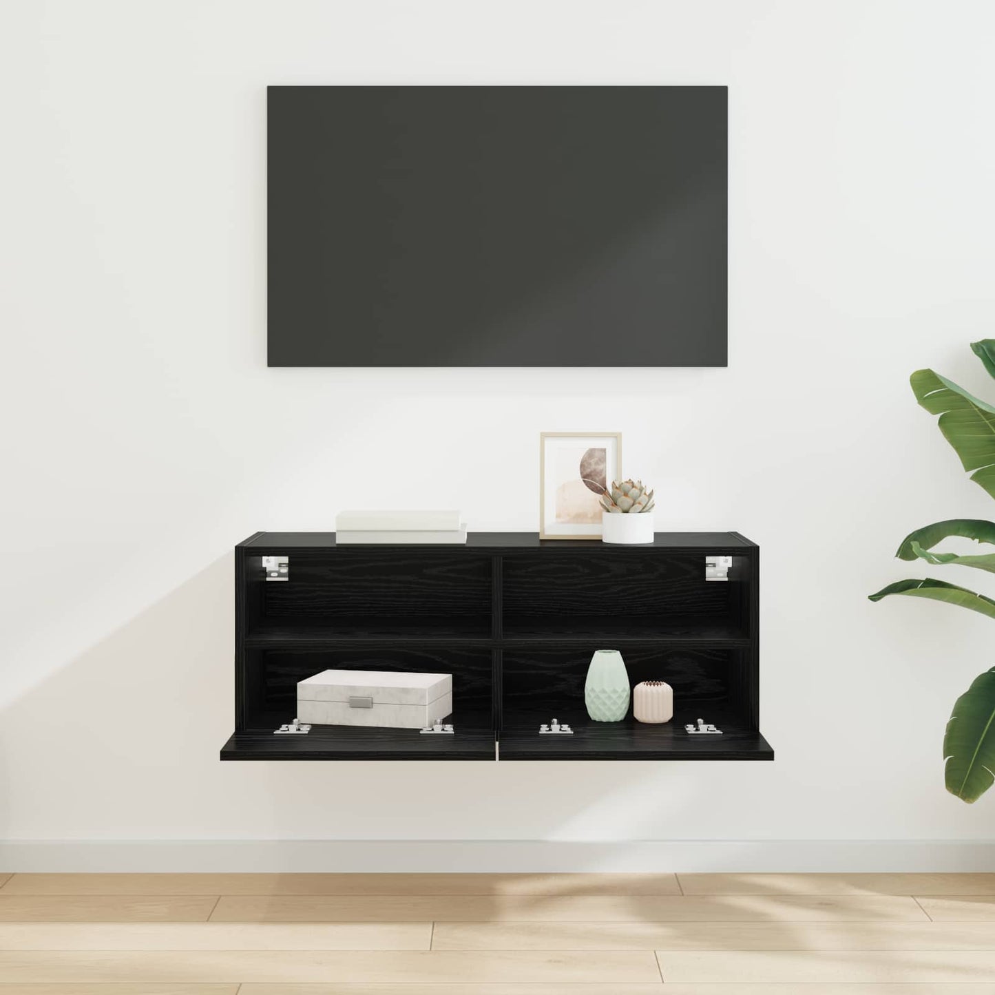 TV vægskab 80 x 30 x 30 cm Sort eg Konstrueret træ
