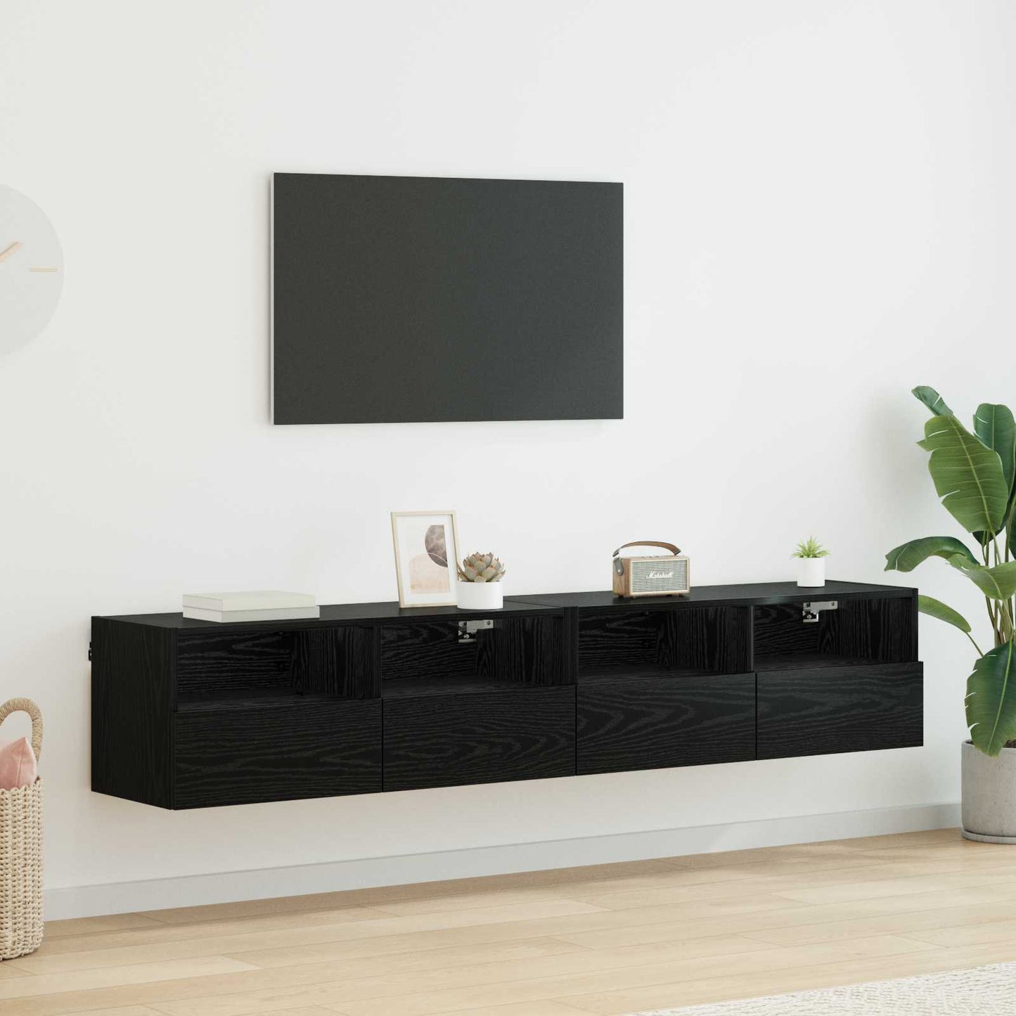 TV Væghylder 2 pcs Sort eg 80 x 30 x 30 cm Konstrueret træ