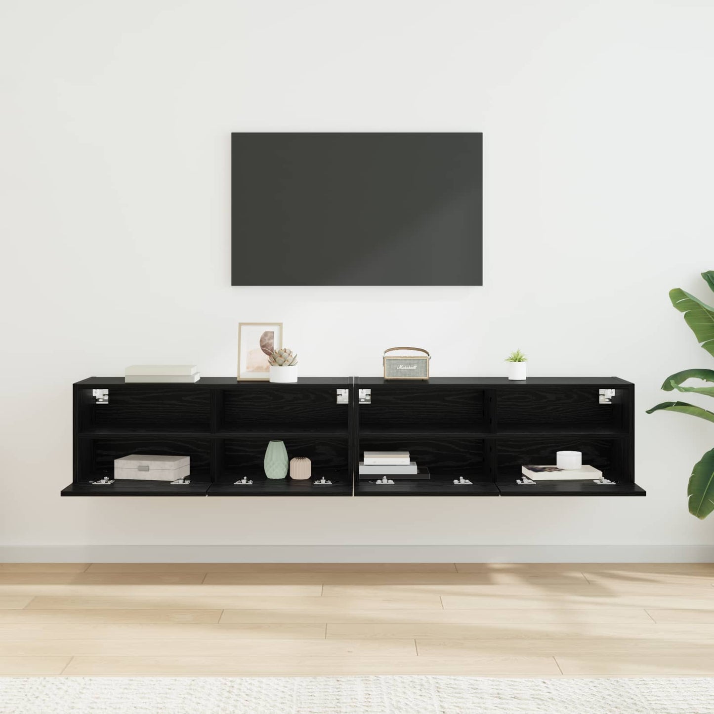 TV Væghylder 2 pcs Sort eg 80 x 30 x 30 cm Konstrueret træ