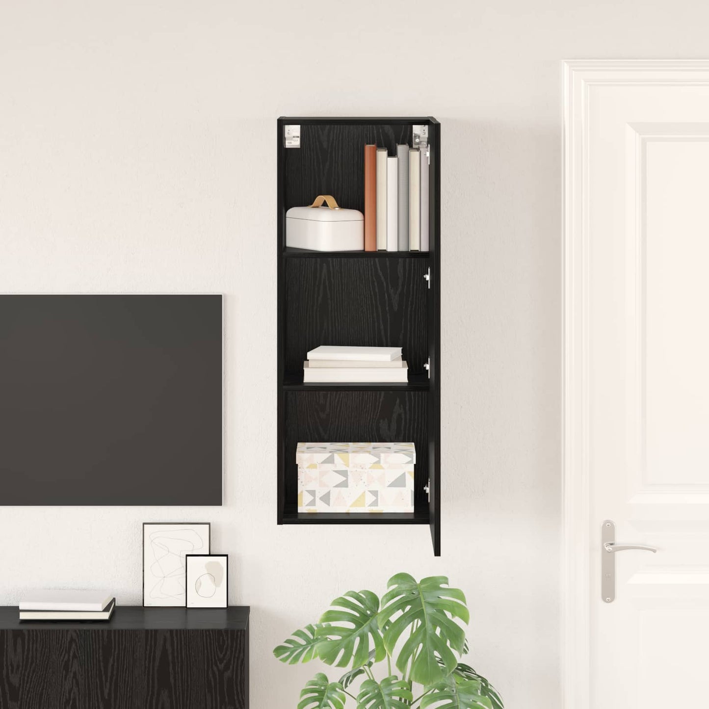 TV vægskab Sort eg 40,5 x 30 x 102 cm Konstrueret træ