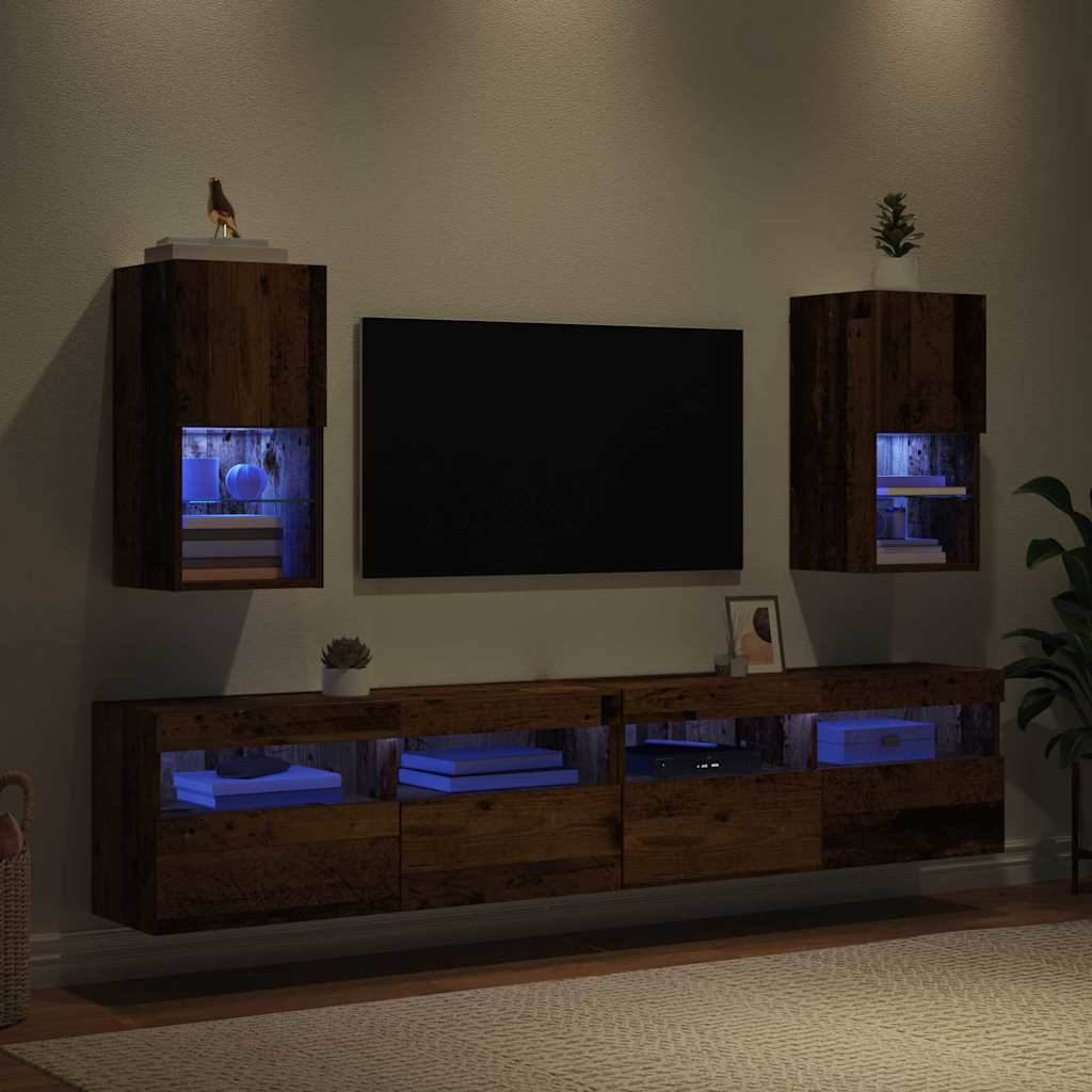 Væghængte TV skabe med LED 2 pcs Gammelt træ 30,5 x 30 x 60 cm