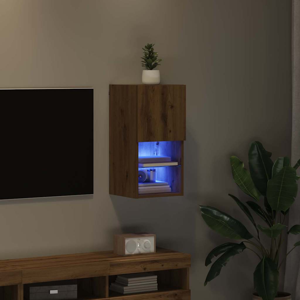 Væghængt TV Skab med LED Artisan Egetræ 30,5 x 30 x 60 cm