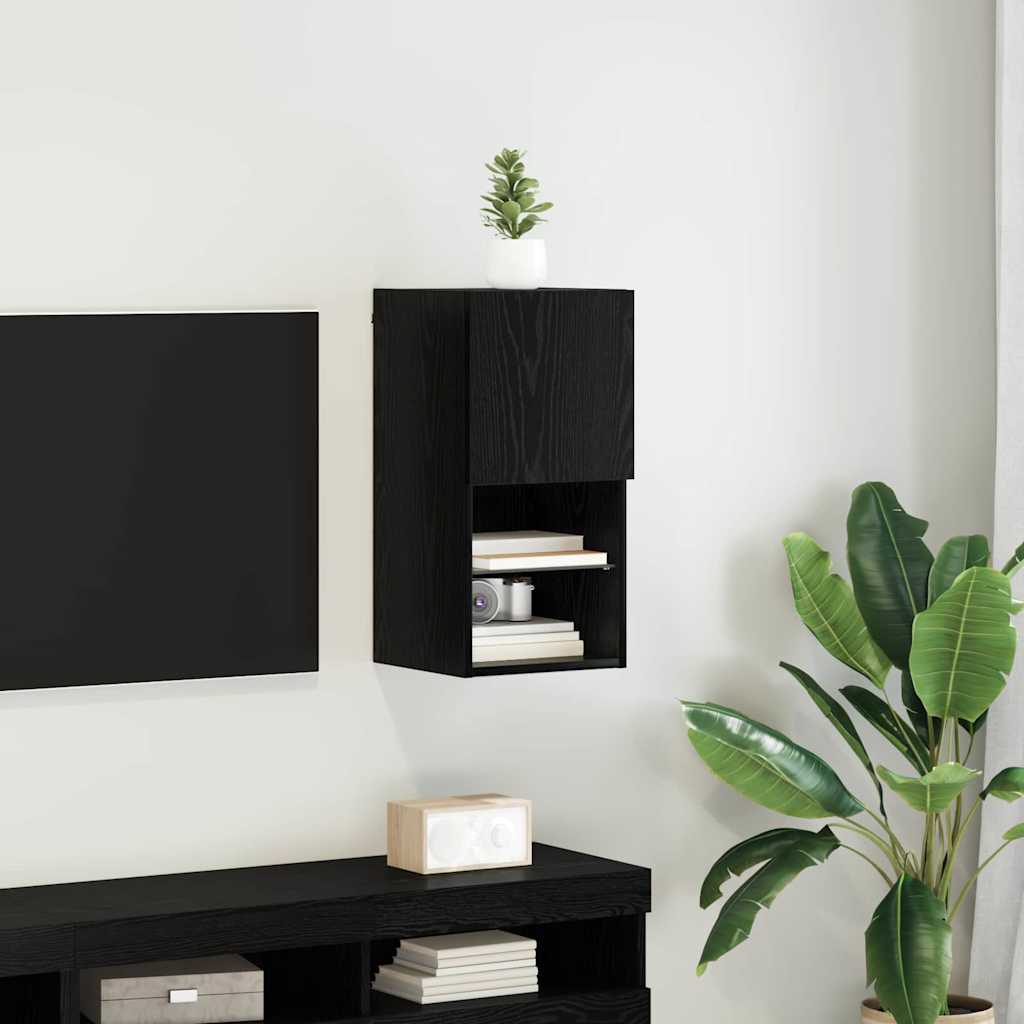 Væghængt TV Skab Sort eg 30,5 x 30 x 60 cm Konstrueret træ