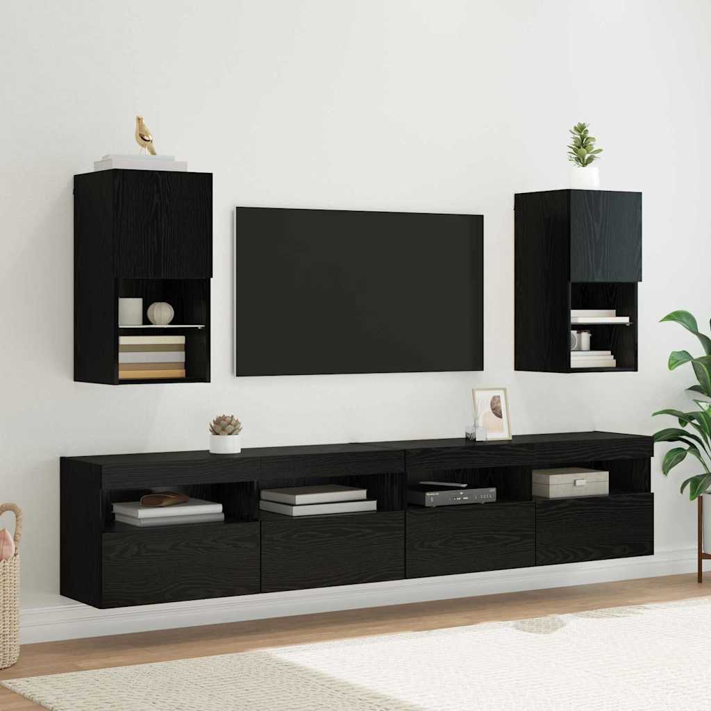 Væghængte TV skabe med LED 2 pcs Sort eg 30,5 x 30 x 60 cm