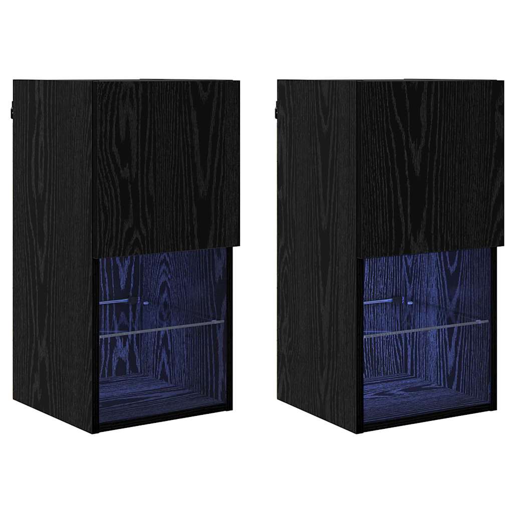 Væghængte TV skabe med LED 2 pcs Sort eg 30,5 x 30 x 60 cm