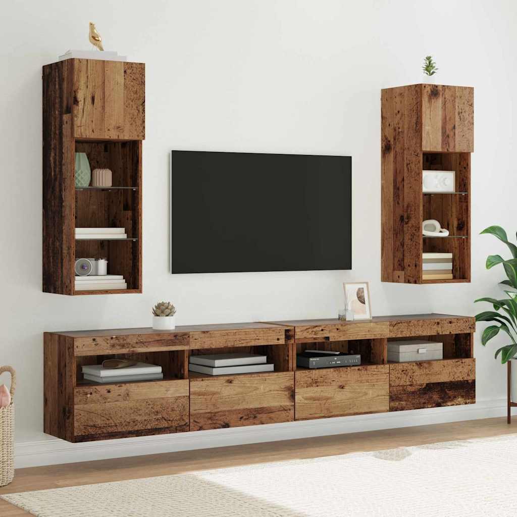 Væghængte TV skabe med LED 2 pcs Gammelt træ 30,5 x 30 x 90 cm