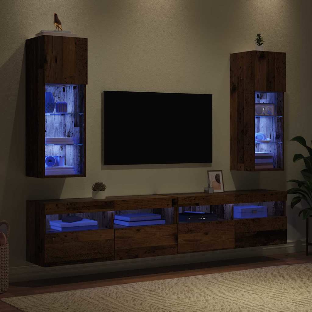 Væghængte TV skabe med LED 2 pcs Gammelt træ 30,5 x 30 x 90 cm
