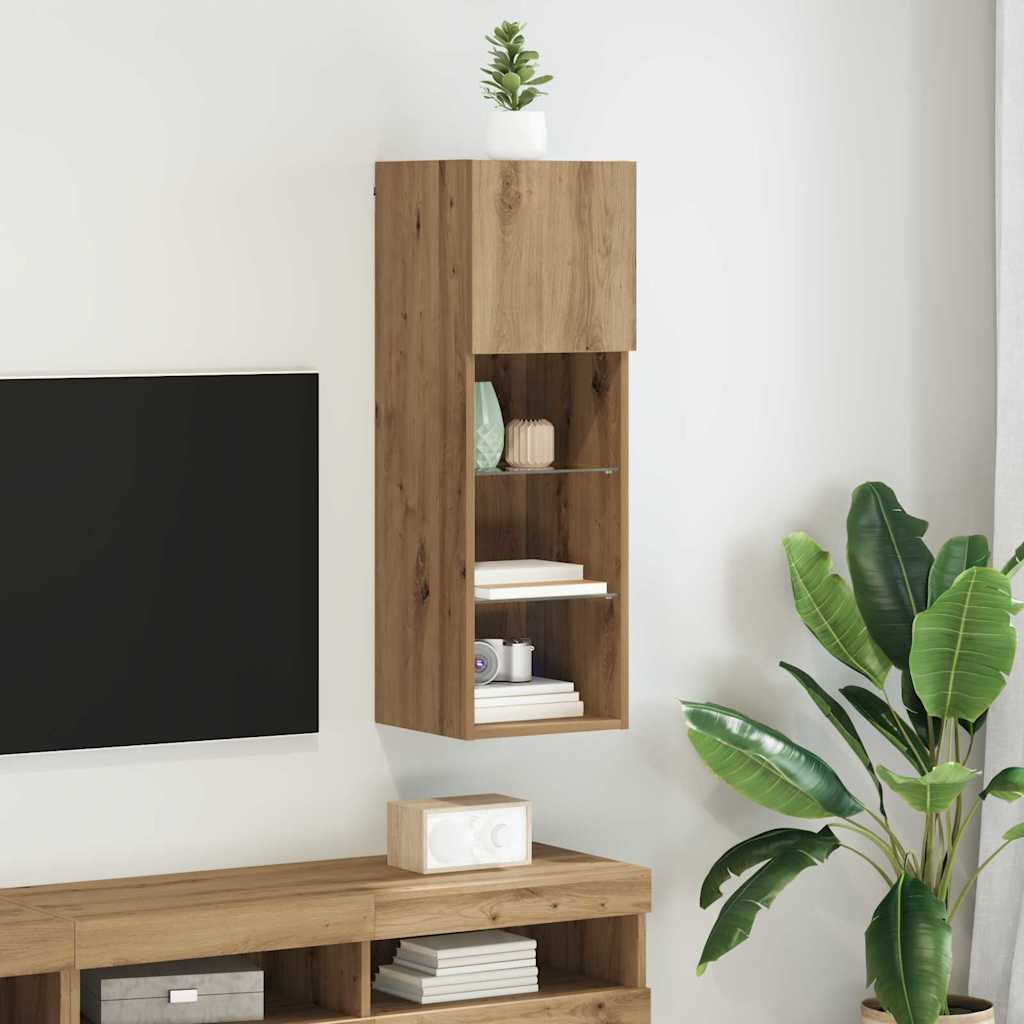 Væghængt TV Skab med LED Artisan Egetræ 30,5 x 30 x 90 cm