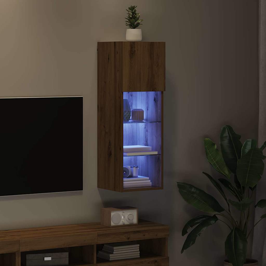 Væghængt TV Skab med LED Artisan Egetræ 30,5 x 30 x 90 cm