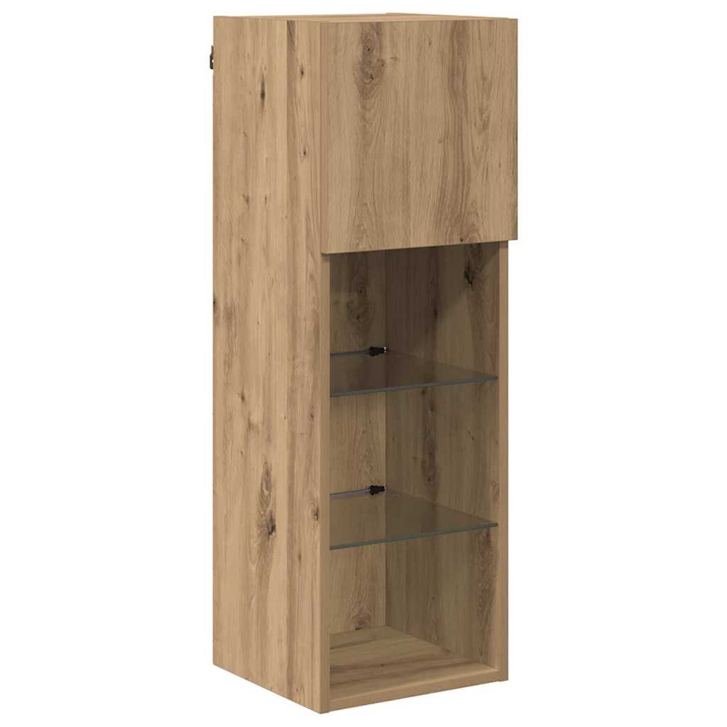 Væghængt TV Skab med LED Artisan Egetræ 30,5 x 30 x 90 cm