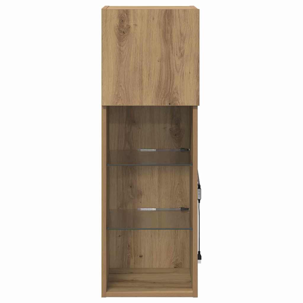 Væghængt TV Skab med LED Artisan Egetræ 30,5 x 30 x 90 cm