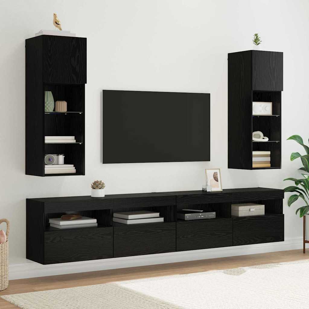 Væghængte TV skabe med LED 2 pcs Sort eg 30,5 x 30 x 90 cm