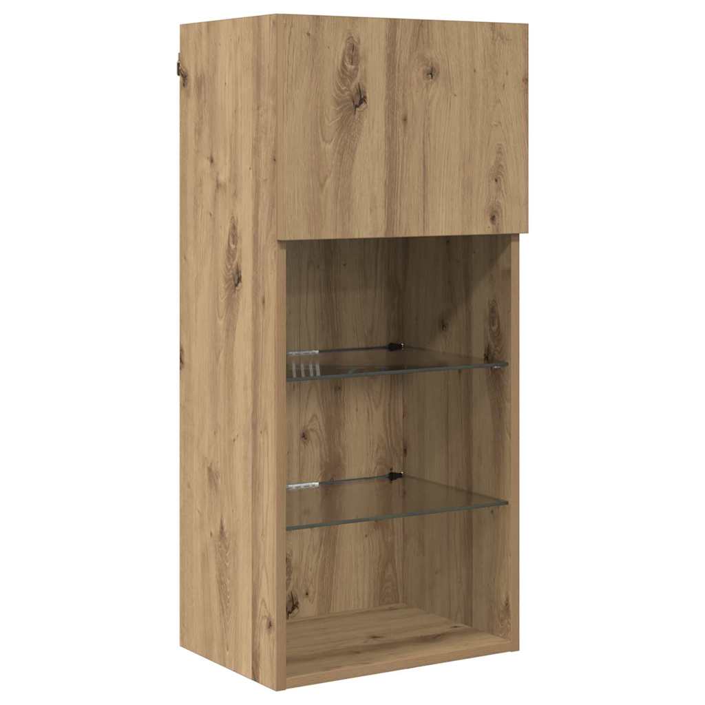 Væghængt TV Skab med LED Artisan Egetræ 40,5 x 30 x 90 cm