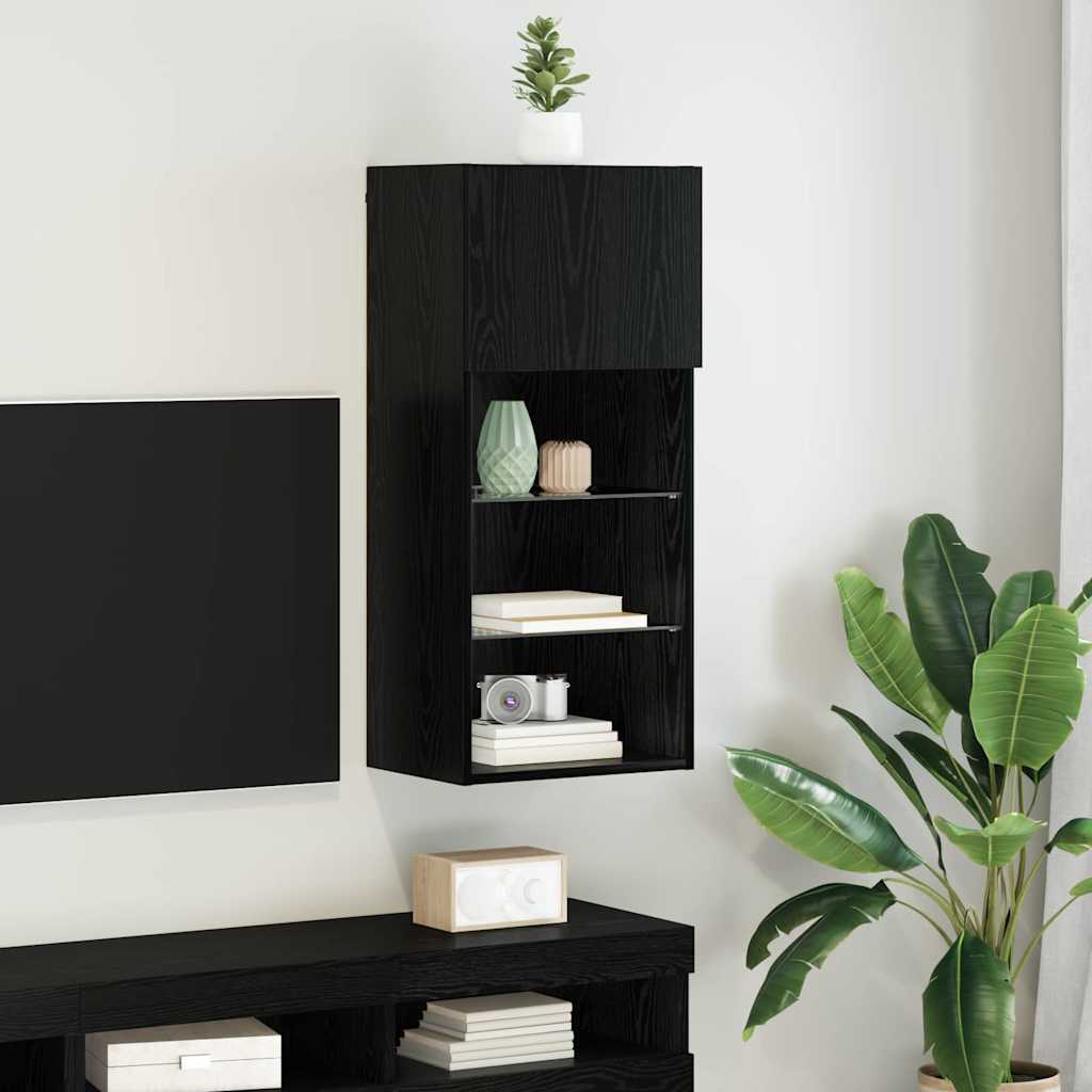Væghængt TV Skab Sort eg 40,5 x 30 x 90 cm Konstrueret træ
