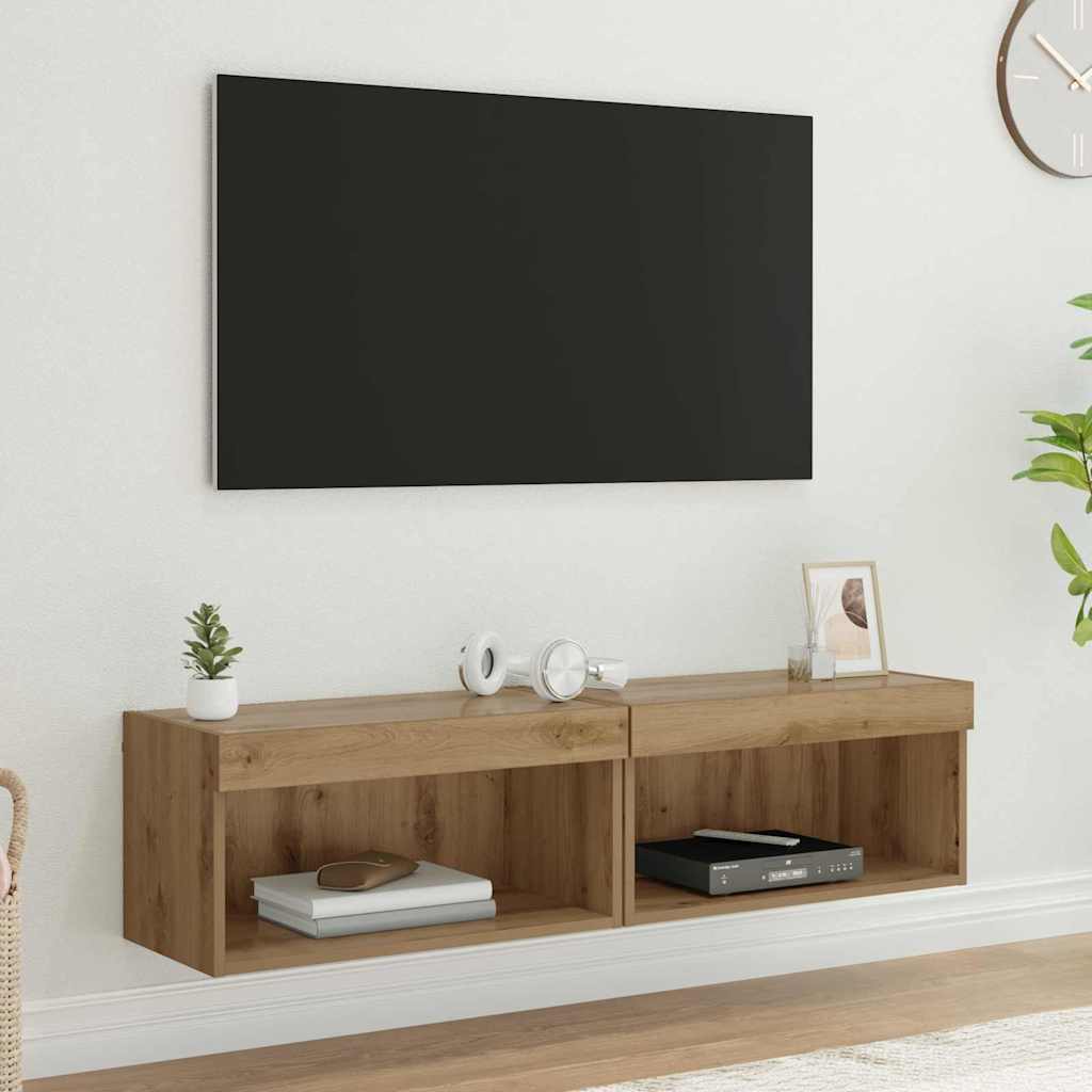 TV-møbelsæt med LED 2 pcs Artisan Egetræ 60 x 30 x 30 cm