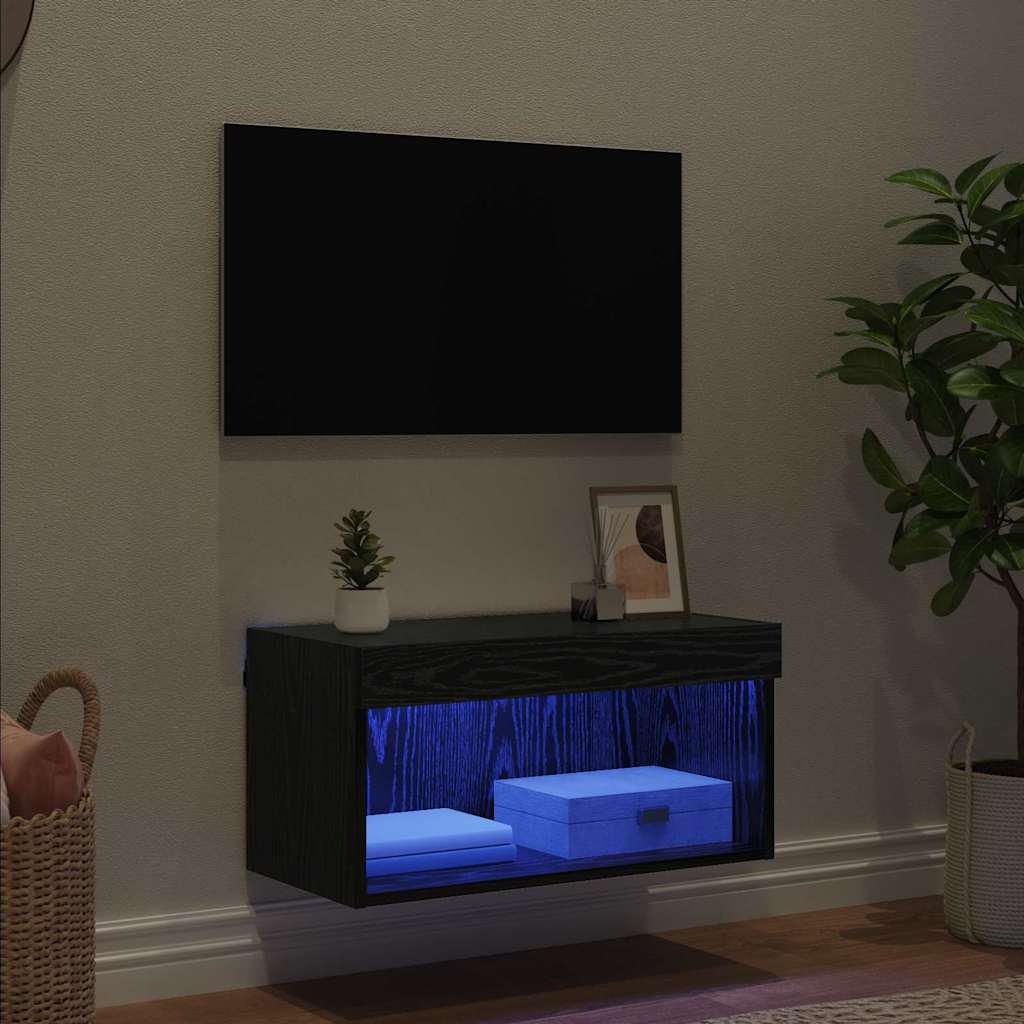 TV-møbelsæt med LED Sort eg 60 x 30 x 30 cm Konstrueret træ