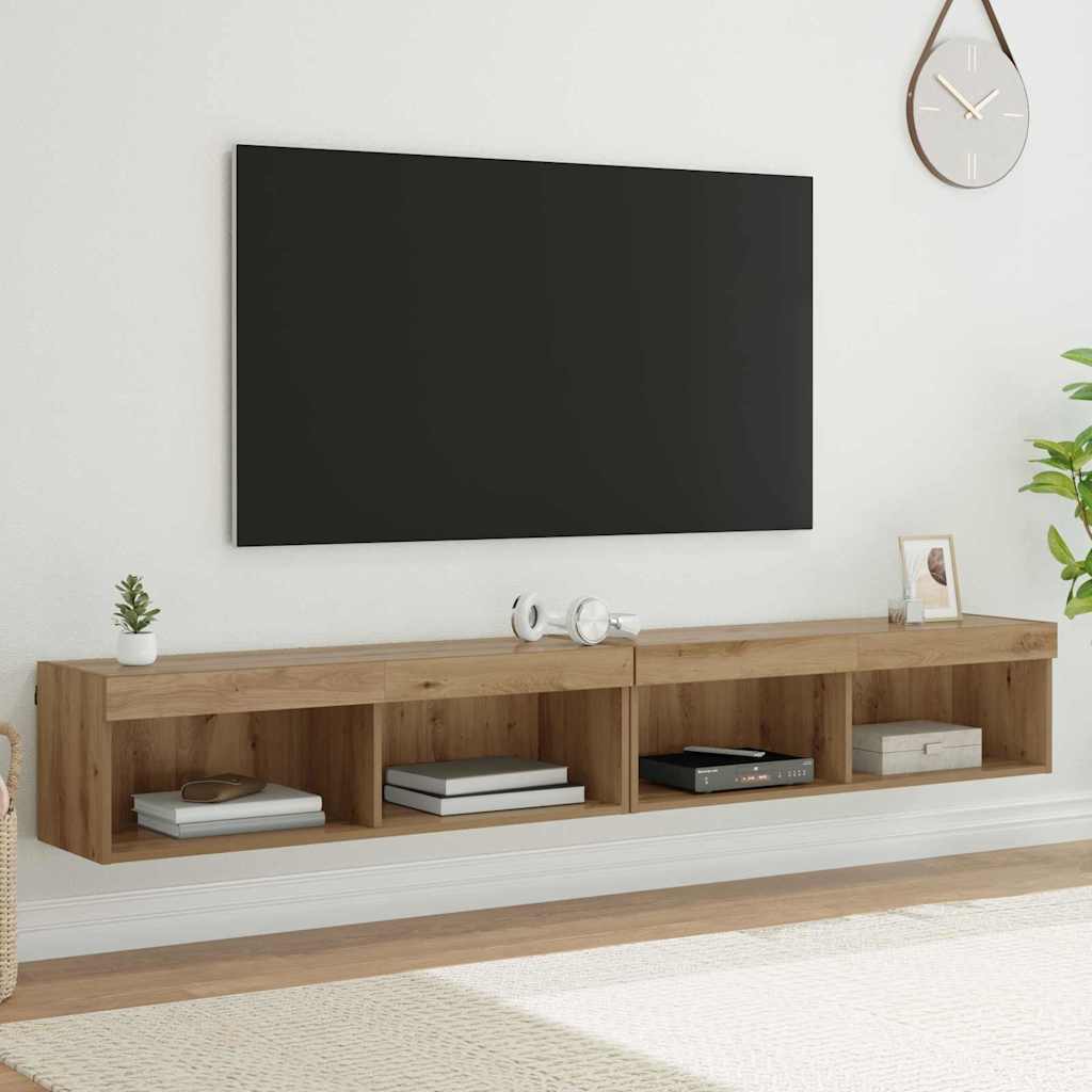 TV-møbelsæt med LED 2 pcs Artisan Egetræ 100 x 30 x 30 cm